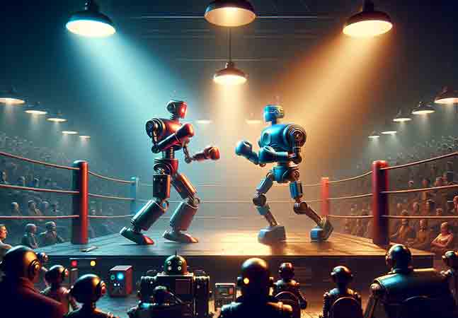 Two robots in a boxing ring